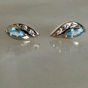 10k Solid Gold Blue Topaz & CZ Post Earrings